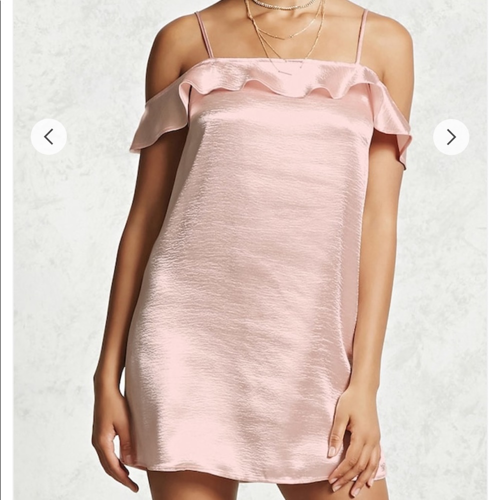 Light Pink Satin Ruffle Slip Dress